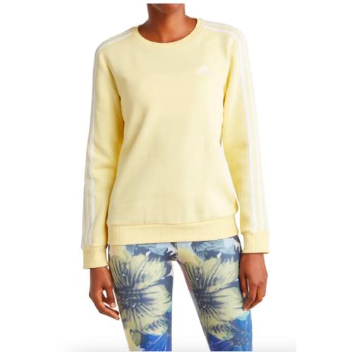 Adidas Women`s Fleece Side Stripe Pullover-almost Yellow/white