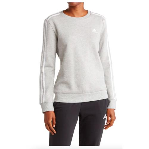 Adidas Women`s Fleece Side Stripe Pullover-grey Heather/white