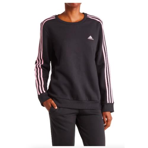 Adidas Women`s Fleece Side Stripe Pullover-black/true Pink