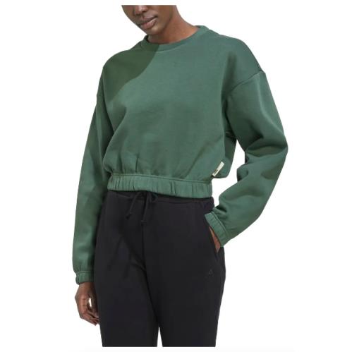 Adidas Women`s Studio Cropped Crew-neck Sweatshirt-green Oxide