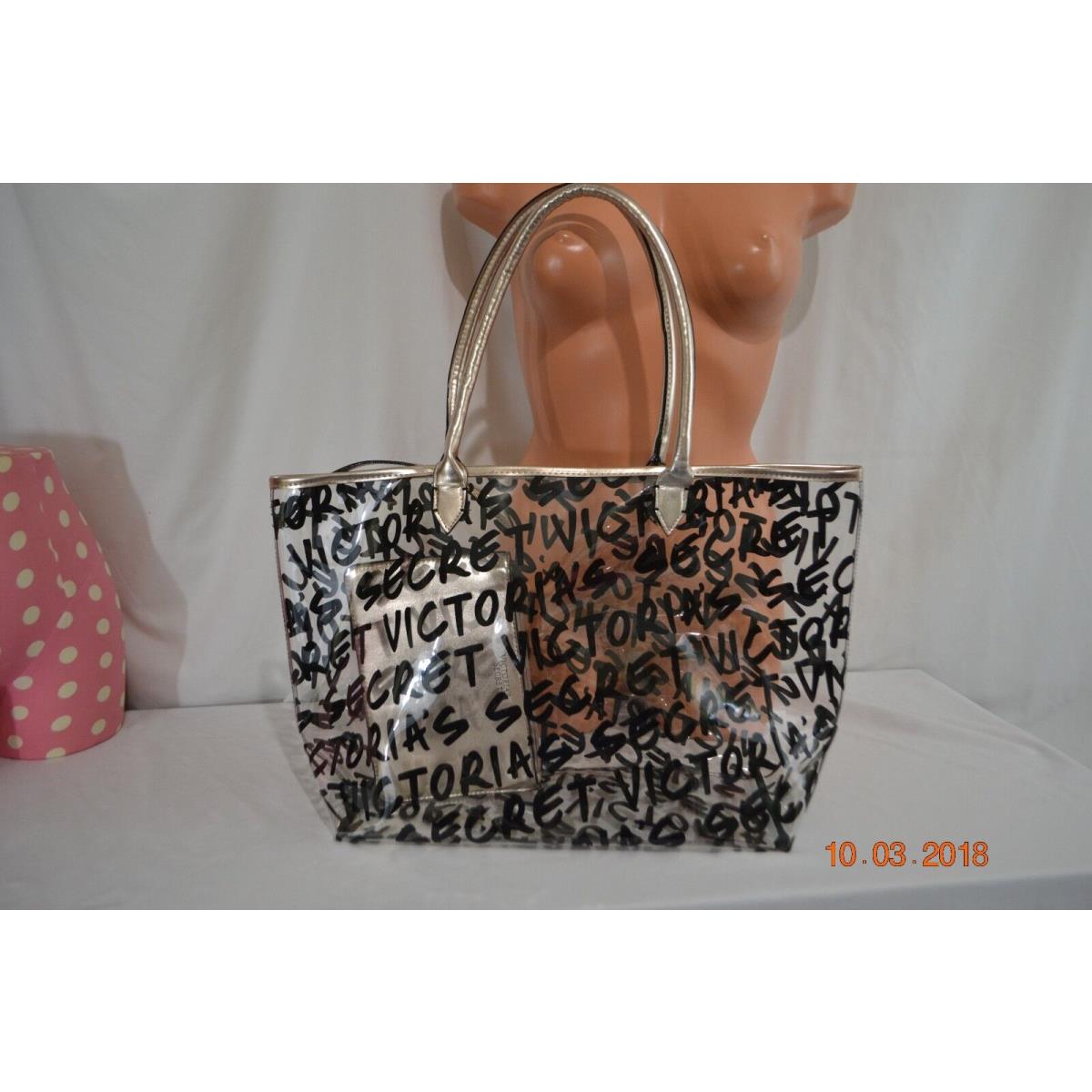 Sexy Victorias Secret Large Monogram Jelly Bag Tote W/ Pouch Purse Shopper, - Victoria's Secret bag - Exterior