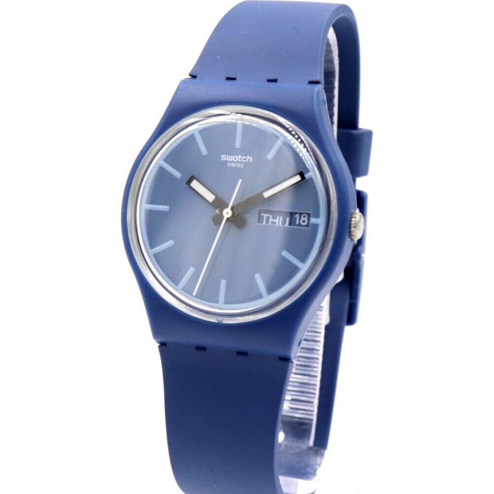 Swiss Swatch Originals Knock Nap Blue Silicone Day-date Watch 34mm SO28N701