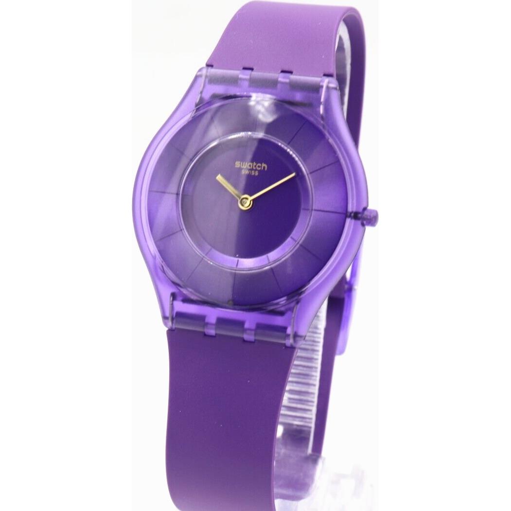 Swiss Swatch Classic Skin Purple Silicone Women Watch 34mm SS08V103