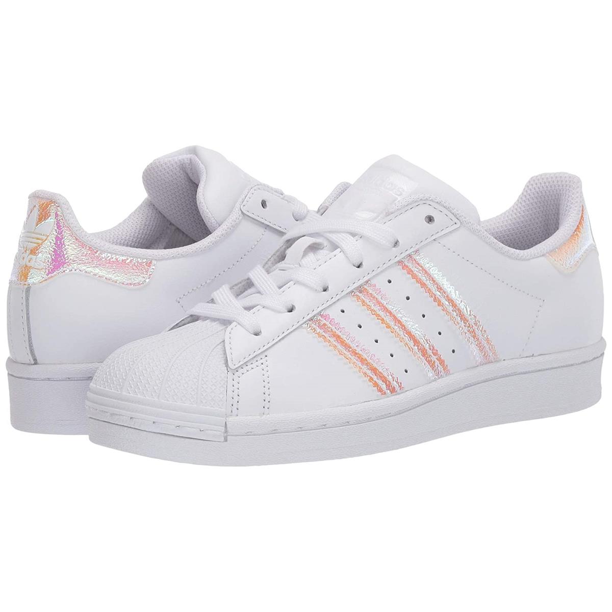 Girl`s Sneakers Athletic Shoes Adidas Originals Kids Superstar Big Kid White/Pink Metallic