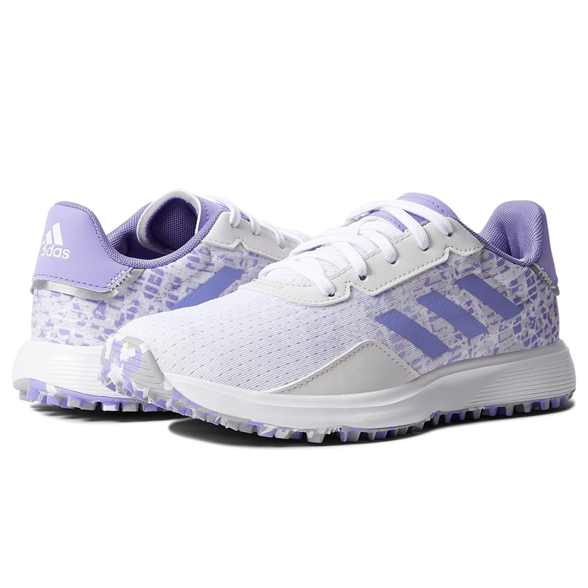 Girl`s Sneakers Athletic Shoes Adidas Golf S2G SL Little Kid/big Kid Footwear White/Almost Lime/Light Purple