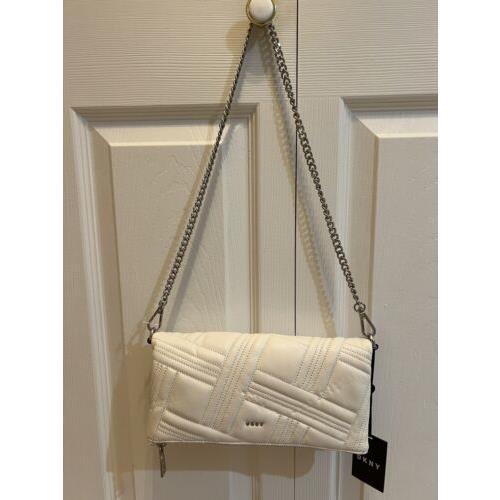 Dkny Women White Leather Clutch Shoulder Bag with Attachable Belt