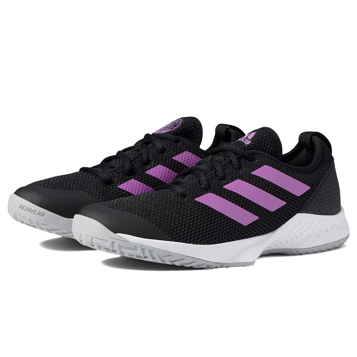 Woman`s Sneakers Athletic Shoes Adidas Courtflash Black/Semi Pulse Lilac/Grey