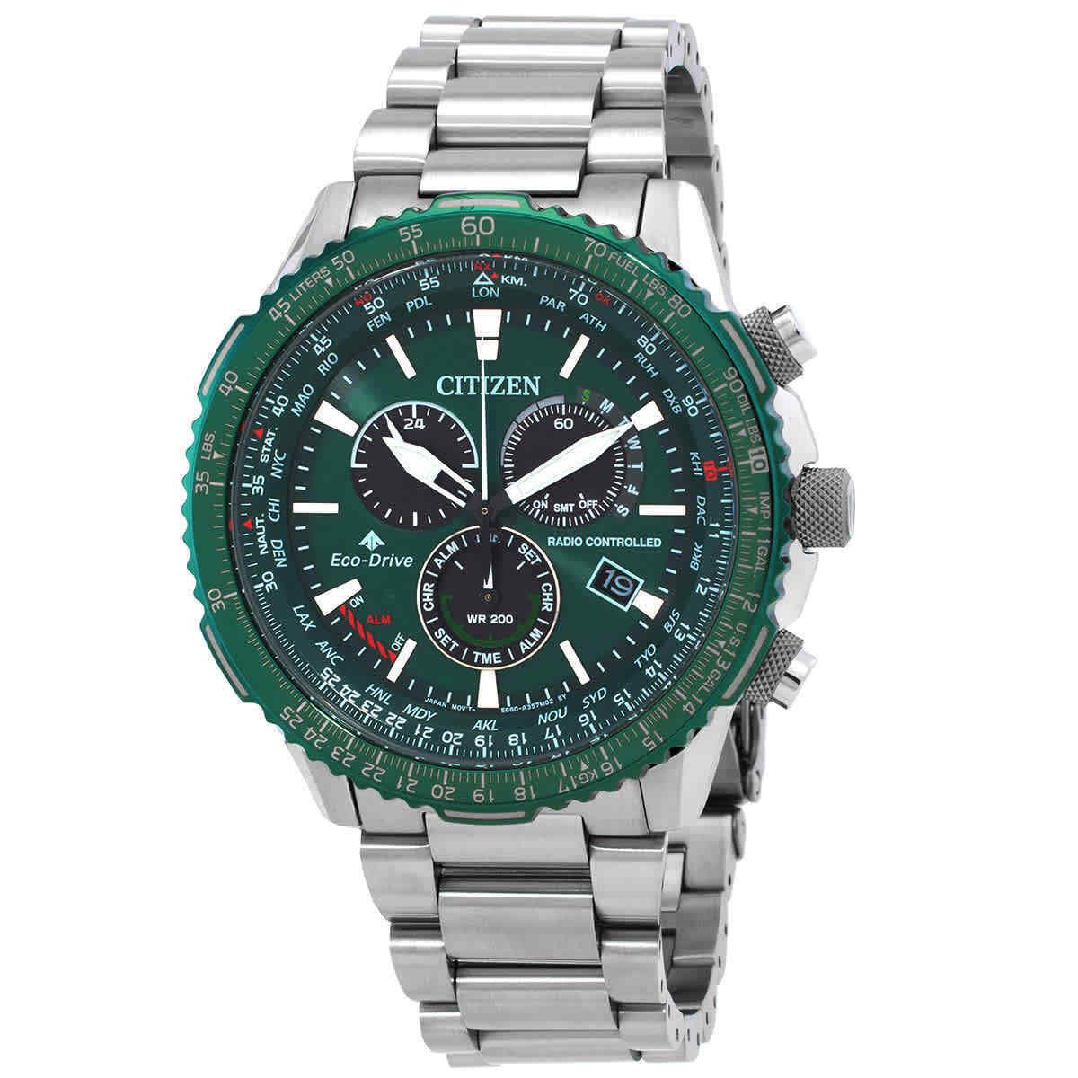 Citizen Promaster Air A-t World Time Chronograph Gmt Green Dial Men`s Watch