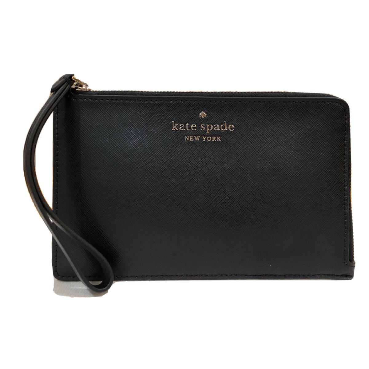 Kate Spade Staci Medium Wristlet Leather Wallet Black New Fits Iphone Pro