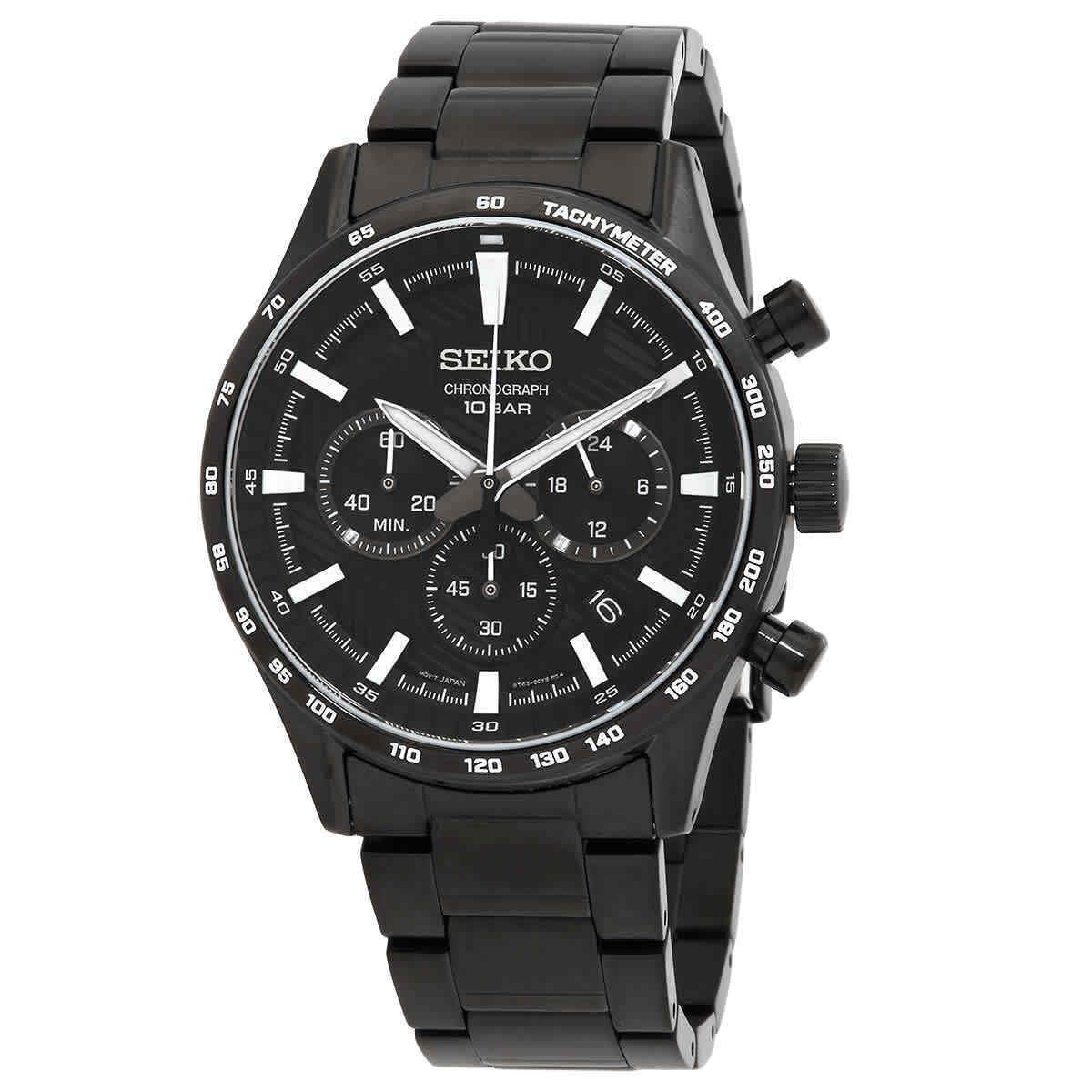 Seiko Chronograph Quartz Black Dial Men`s Watch SSB415P1