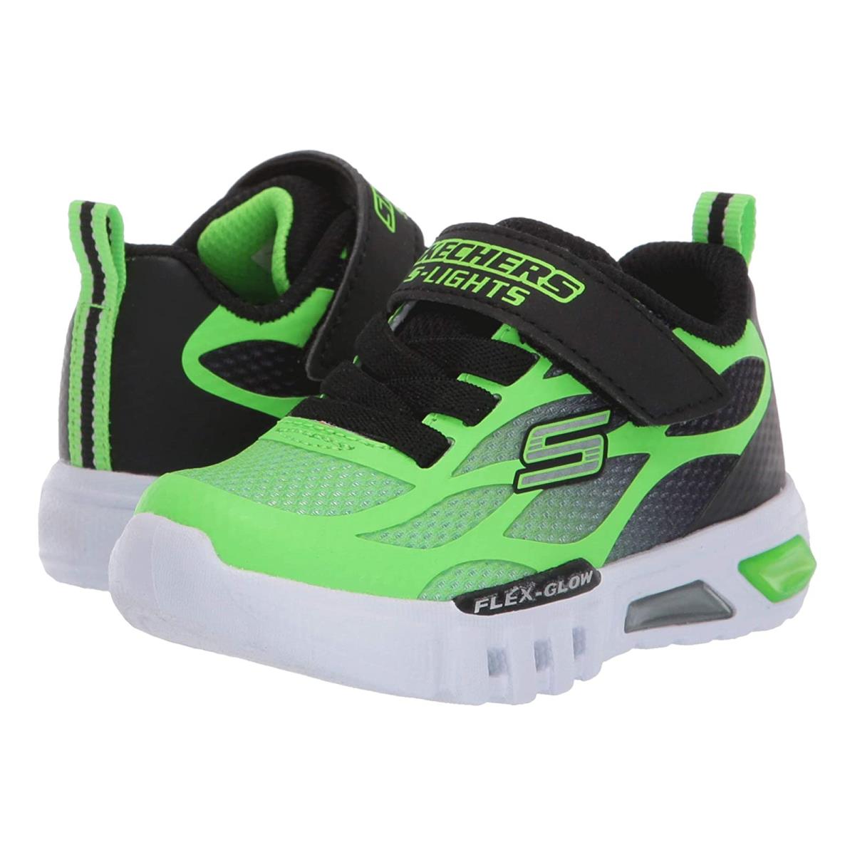 Boy`s Shoes Skechers Kids Sport Lighted - Flex-glow 400016N Toddler Lime/Black