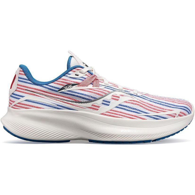 Saucony Ride Women`s Banner Special Edition Running Shoes Red White Blue 8.5
