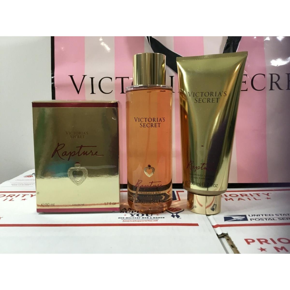 3X Victoria`s Secret Rapture Cologne Fragrance Mist Fragrance Lotion Set of 3