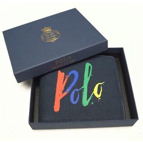 Polo Ralph Lauren Canvas Wallet Double Billfold Mens Navy Blue Woven