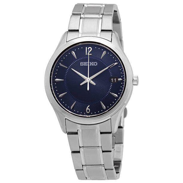 Seiko Men`s Watch Noble Quartz Blue Dial Silver Stainless Steel Bracelet SUR419 - Dial: Blue, Band: Silver-tone, Bezel: Silver-tone