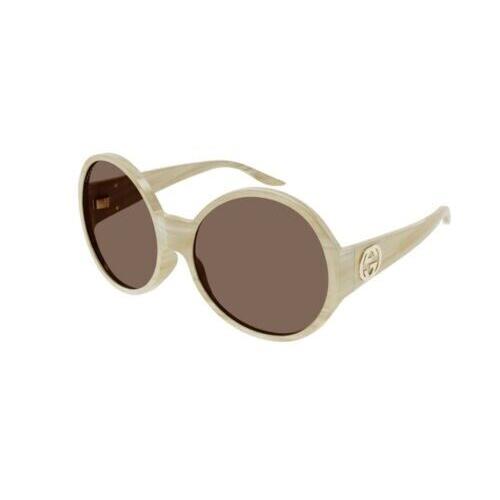 Gucci Round Sunglasses GG0954S-006 Beige Frame Brown Lenses Full Rim UV