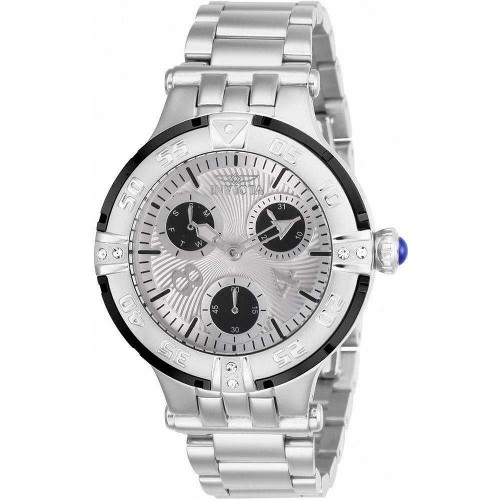 Invicta Subaqua Women`s Black Silver Round Analog Crystal Day Date Watch 26142 - Black Dial, Silver Band, Black Bezel