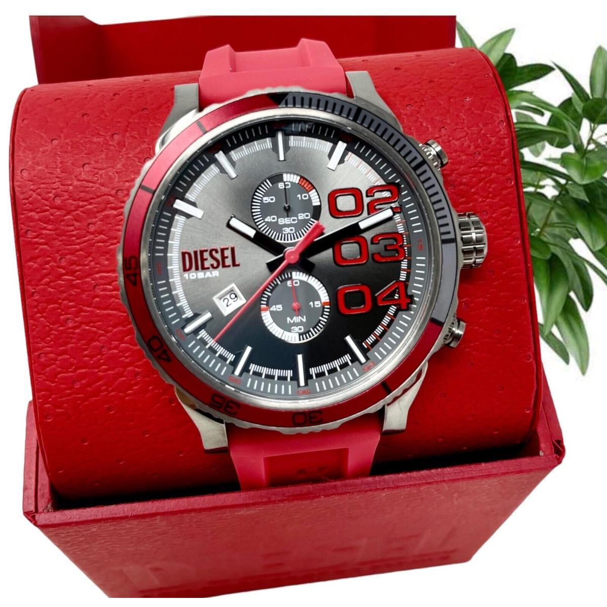 Diesel Double Down 2.0 Chronograph Red Silicone Watch DZ4613