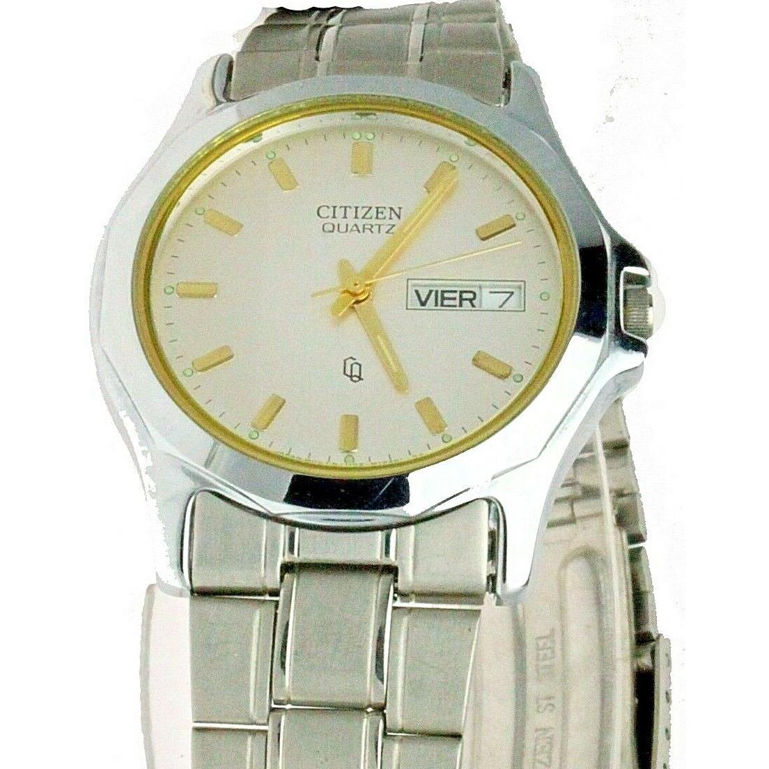 Citizen Watch Round White Face Ssteel Day Date Water Resis Quartz Wristwatch