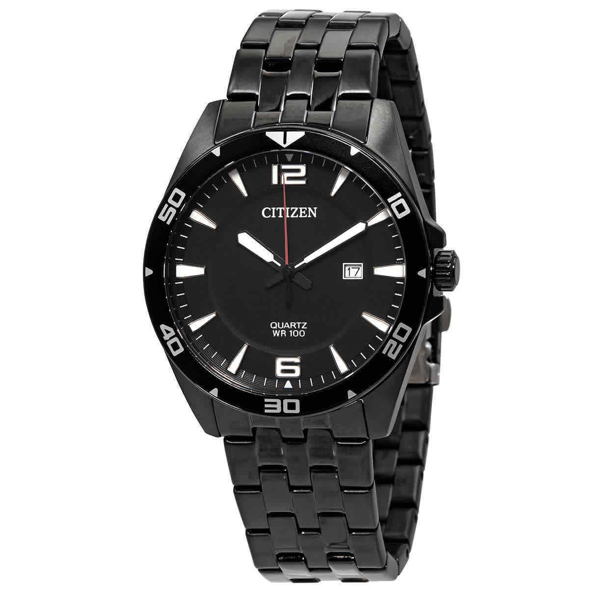 Citizen Quartz Black Dial Black-plated Men`s Watch BI5055-51E