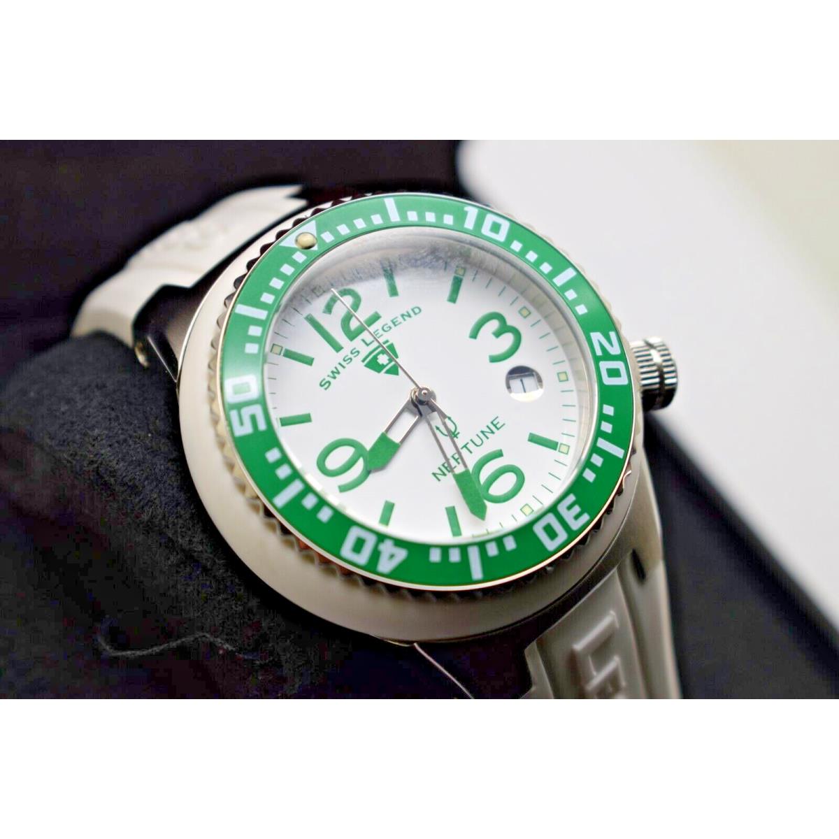 Swiss Legend Neptune Watch White Silicone Green Luminous Indices 11044P-02-GRB