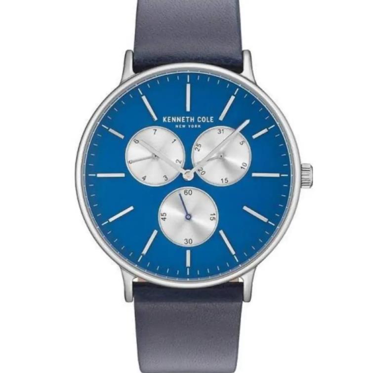 Kenneth Cole NY Multifunction Blue Leather Men s Watch KC14946004 - Blue Dial, Blue Band, Silver Bezel