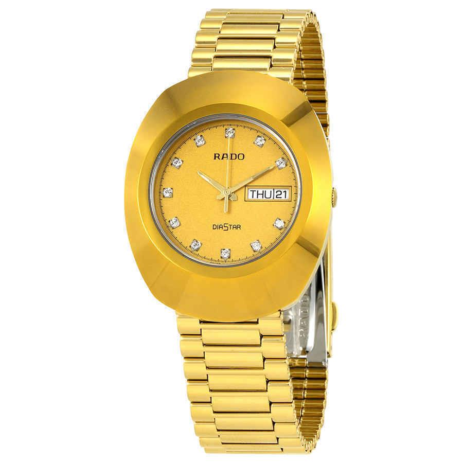 Rado Diastar Quartz Diamond Gold Dial Men`s Watch R12393633 - Dial: Gold, Yellow, Band: Gold, Yellow, Bezel: Gold