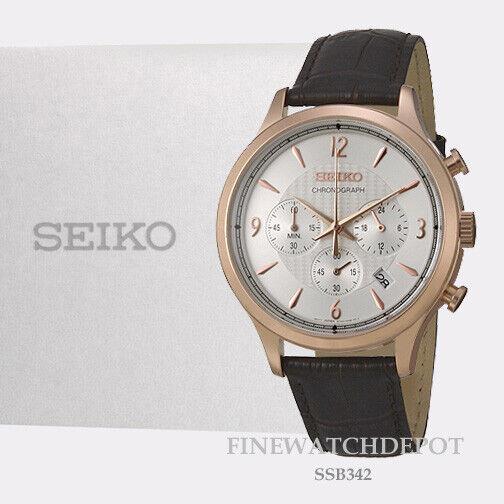 Seiko Men Essentials Analog Quartz Rosetone Leather Strap Watch SSB342