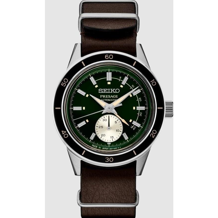 Seiko Presage 60 s Style Green Dial Brown Leather Strap Automatic Watch SSA451