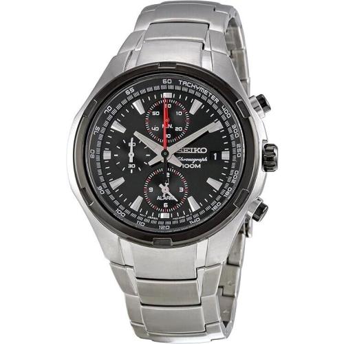 Seiko Men`s SNAE43 Chronograph Multifunction SS Black Dial Alarm Watch