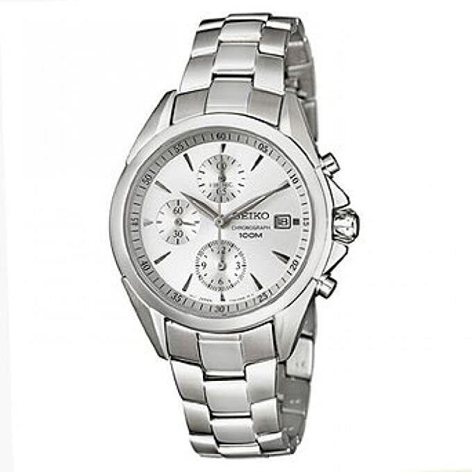 Seiko Ladies Chronograph 100m Quartz Stainless Steel Silver Dial Watch SNDY29P1