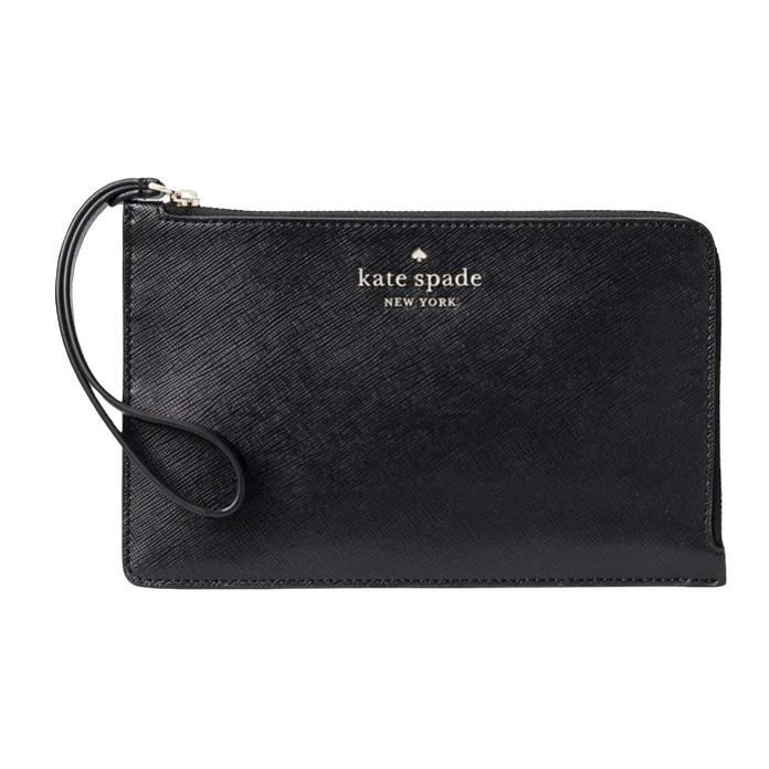 Kate Spade Staci Medium L-zip Wristlet Wallet Black Safffiano Leather New - Black