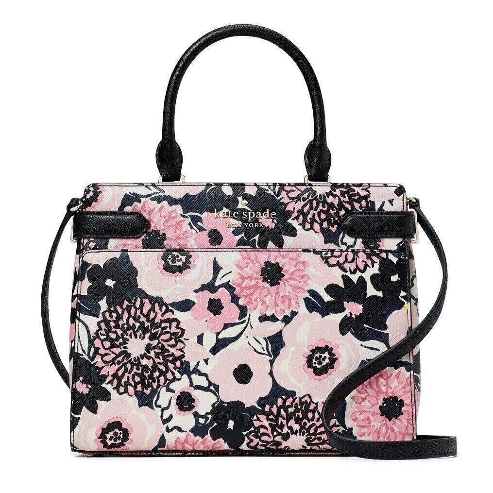 Fashion Kate Spade NWT Kate Spade Staci Dahlia Pink Black Floral Medium  Satchel Handbag Bag K8180 
