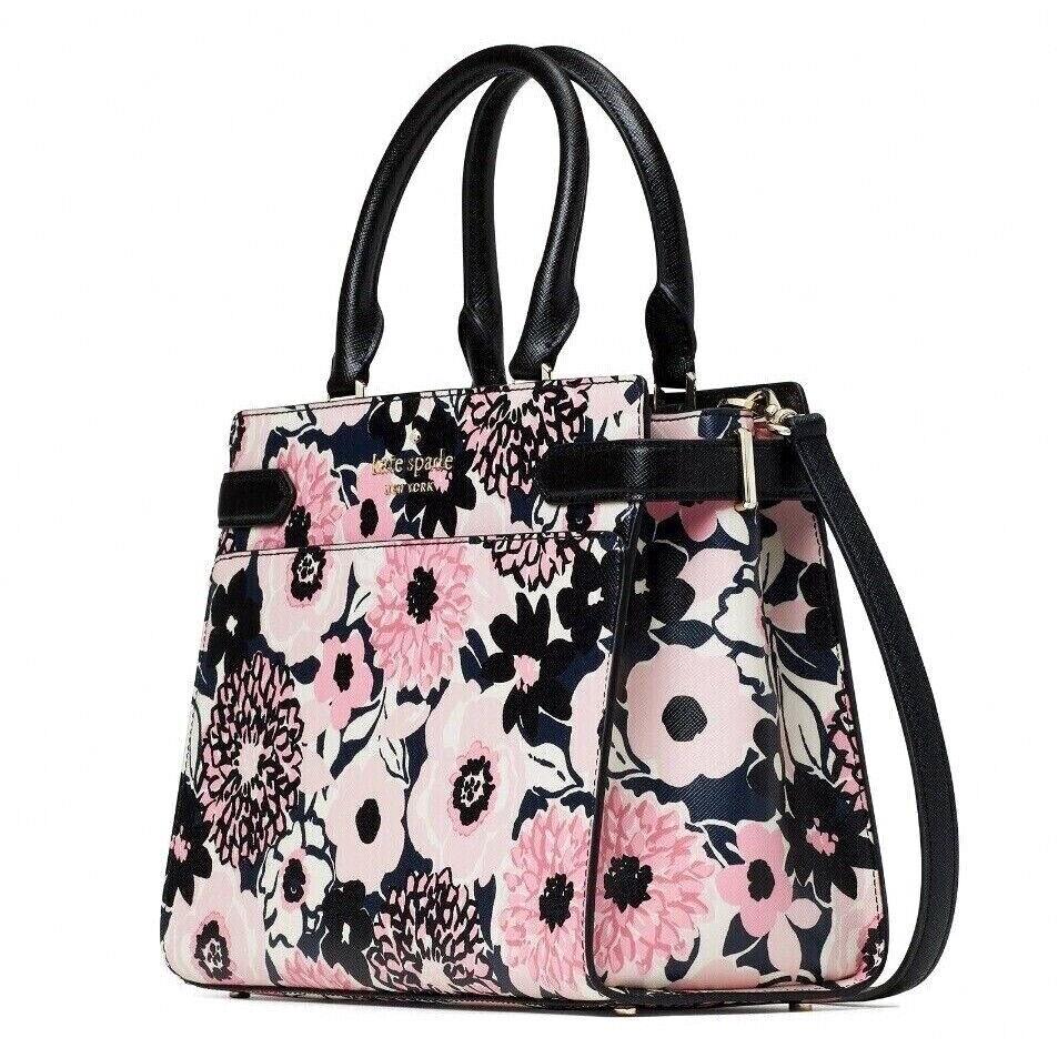 Fashion Kate Spade NWT Kate Spade Staci Dahlia Pink Black Floral Medium  Satchel Handbag Bag K8180 