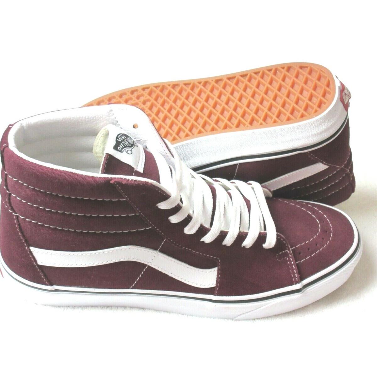 Vans Men`s Sk8-Hi Port Royale Red True White Canvas Suede Shoes Size 9.5