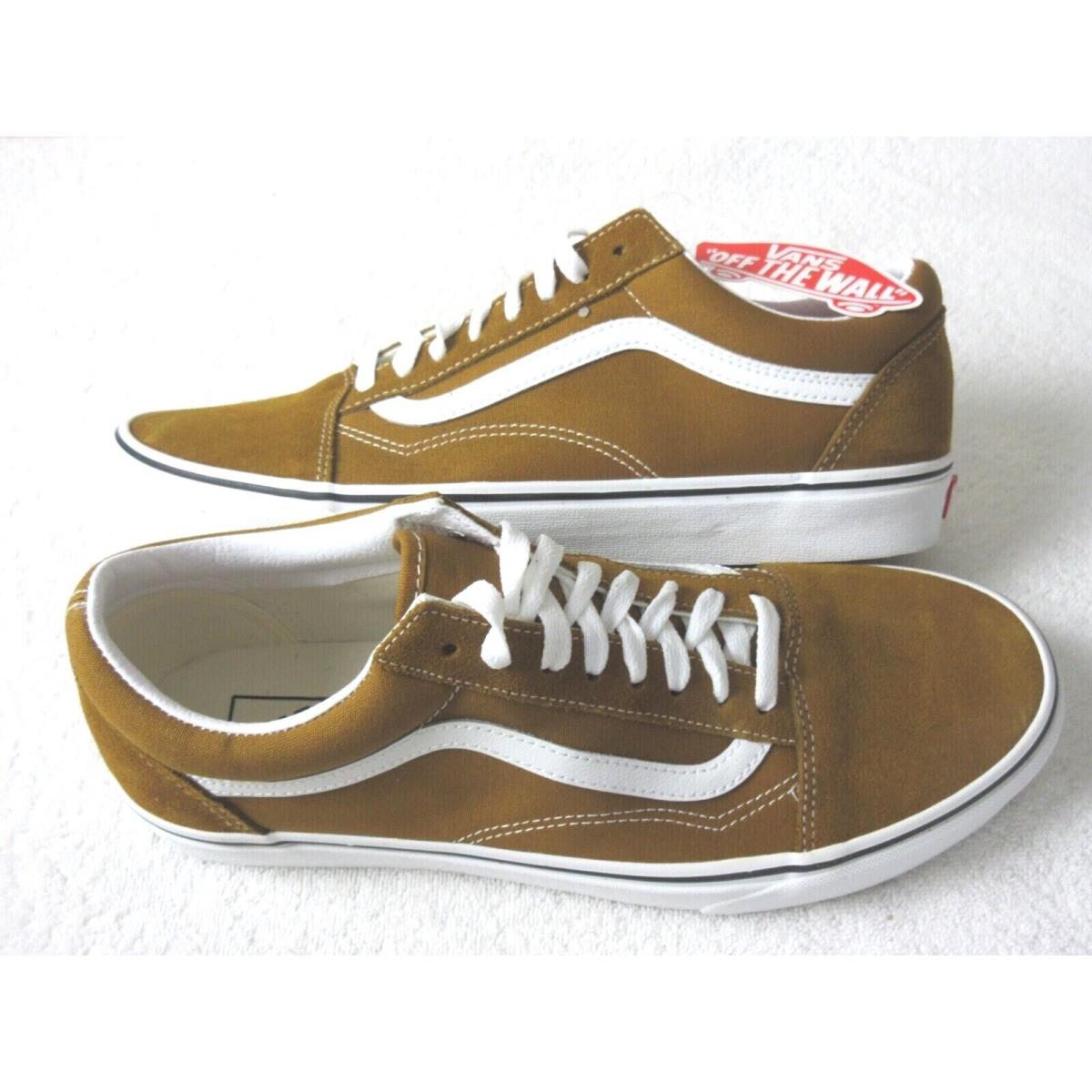 Vans Men`s Old Skool Golden Brown True White Canvas Suede Shoes Size 10.5