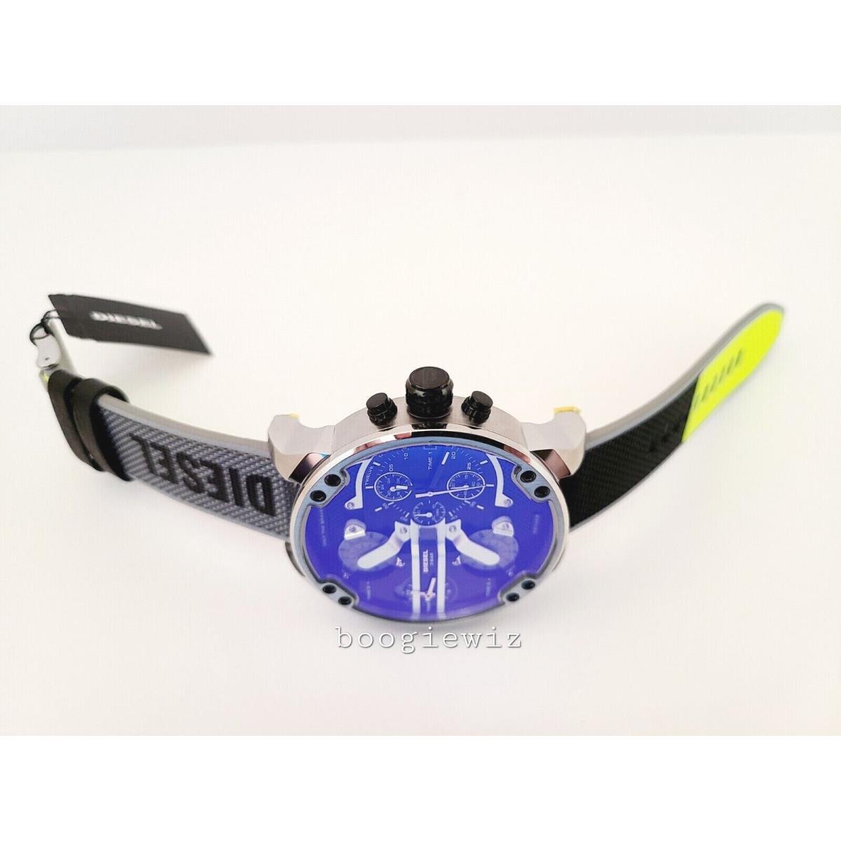 Diesel watch Daddy - Multi color crystal, iridescent blue and yellows Dial, has accent lime color on back, see photo Band, Black and stainless Bezel 2