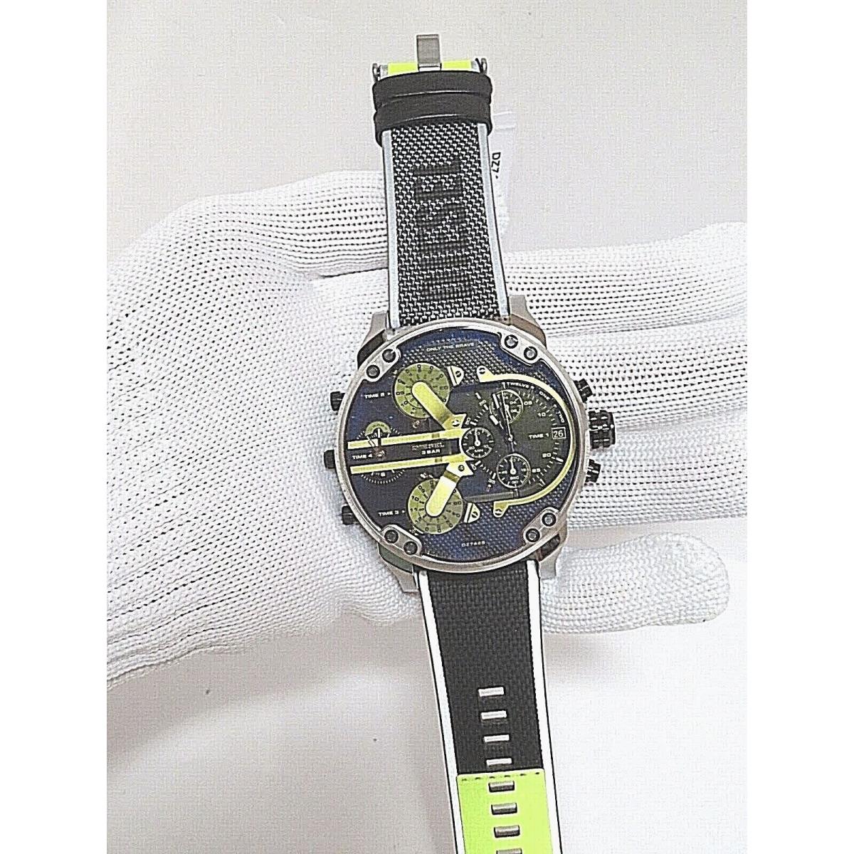 Diesel watch Daddy - Multi color crystal, iridescent blue and yellows Dial, has accent lime color on back, see photo Band, Black and stainless Bezel 4