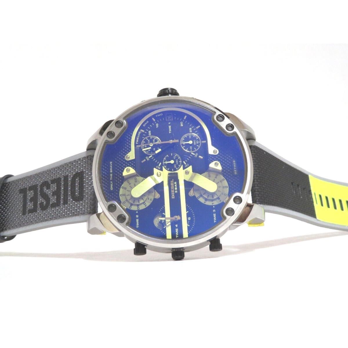 Diesel watch Daddy - Multi color crystal, iridescent blue and yellows Dial, has accent lime color on back, see photo Band, Black and stainless Bezel 1