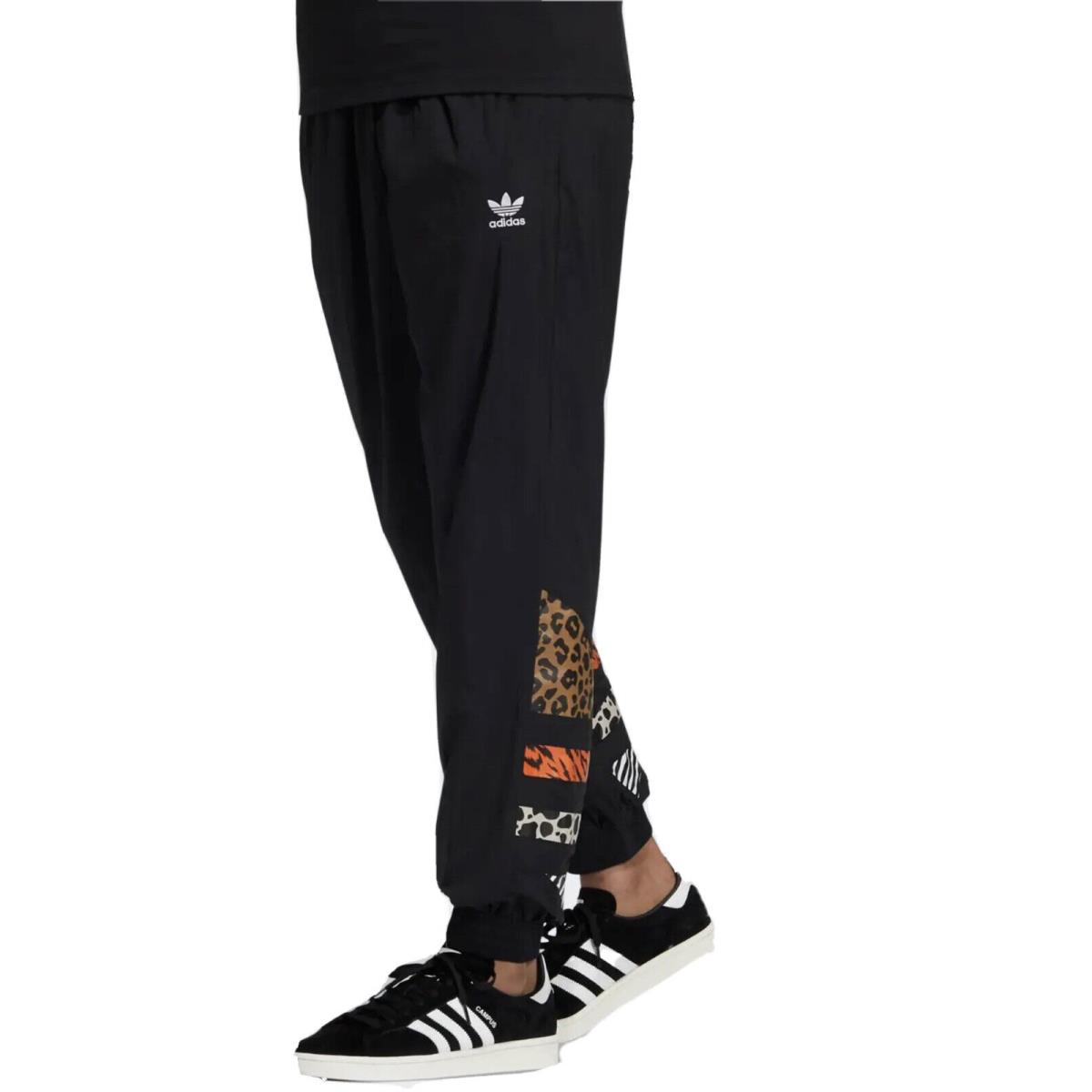 Adidas Men`s Med. Leopard Print Logo Casual Pants GT7294 Black + Multi-color