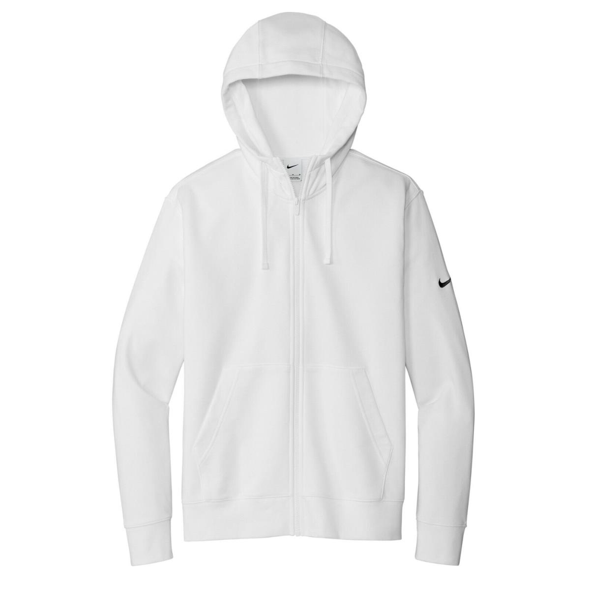 Men`s Nike Brushed Back Fleece Full Zip Hoodie Drawstring Split Pocket XS-4XL White