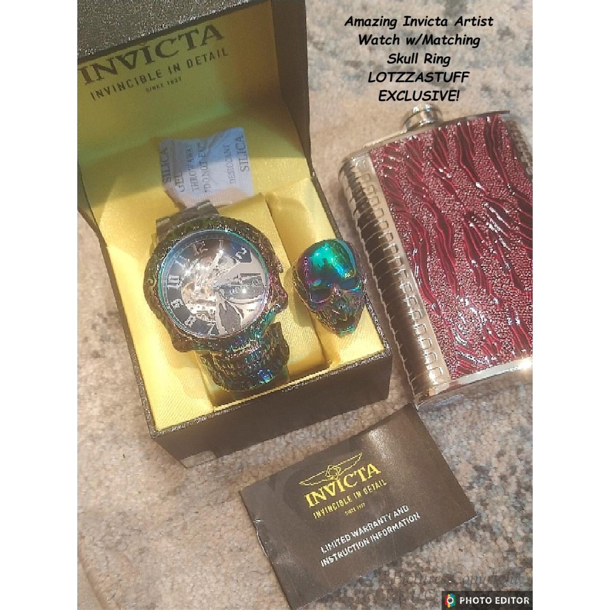 20 Jewel Invicta 35110 Automatic Rainbow Skull Artist Moving Jaw Watch+bonus