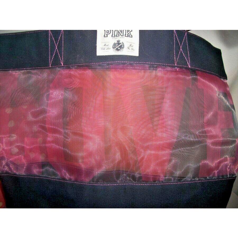 Victorias Secret Pink Logo Canvas Mesh Pink Shopper Tote Beach Bag