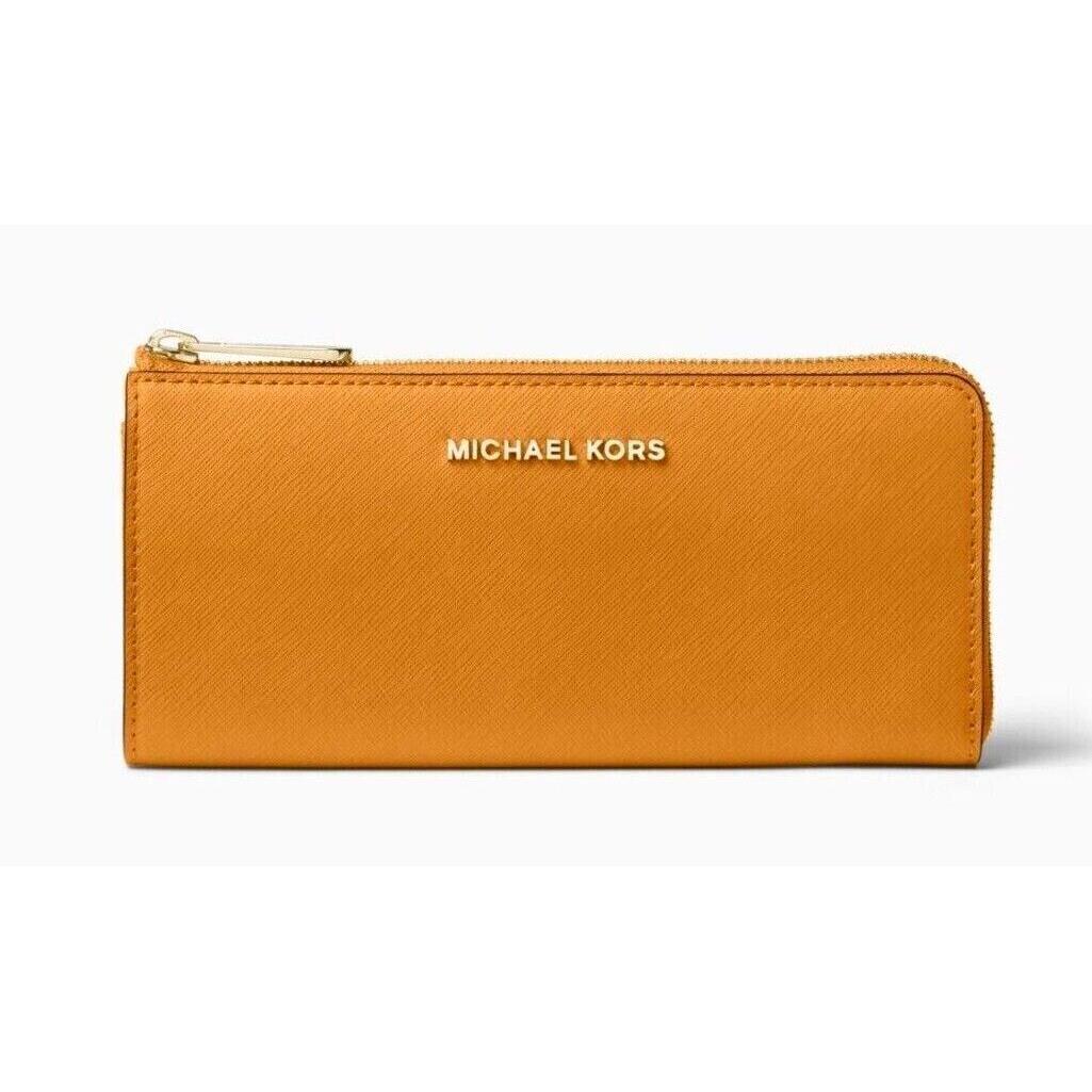 Michael Kors Jet Set Travel Large Leather Quarter-zip Wallet Honeycomb