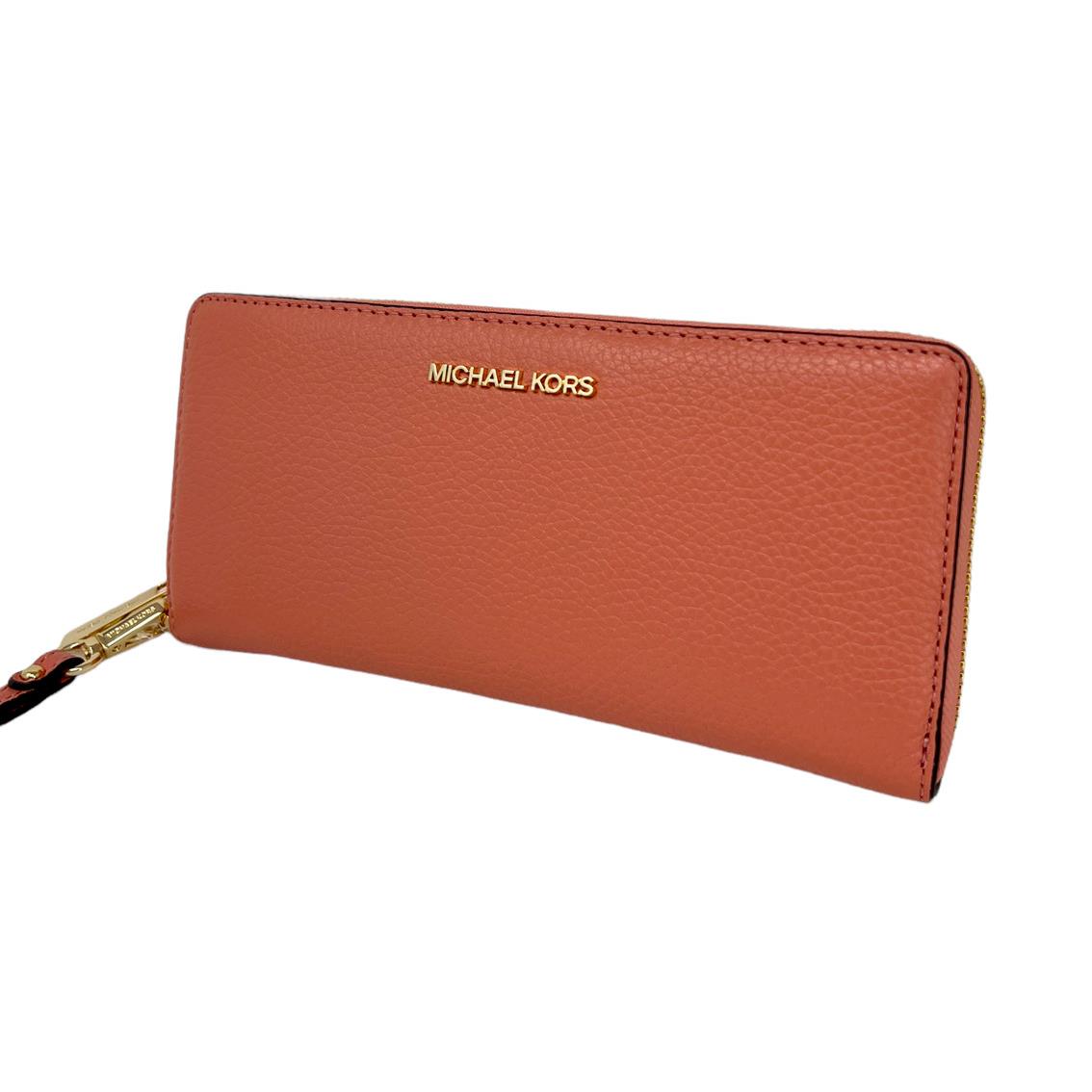 Michael Kors Continental Wallet Wristlet Sherbet Orange Leather 35T7GTVE7L FS