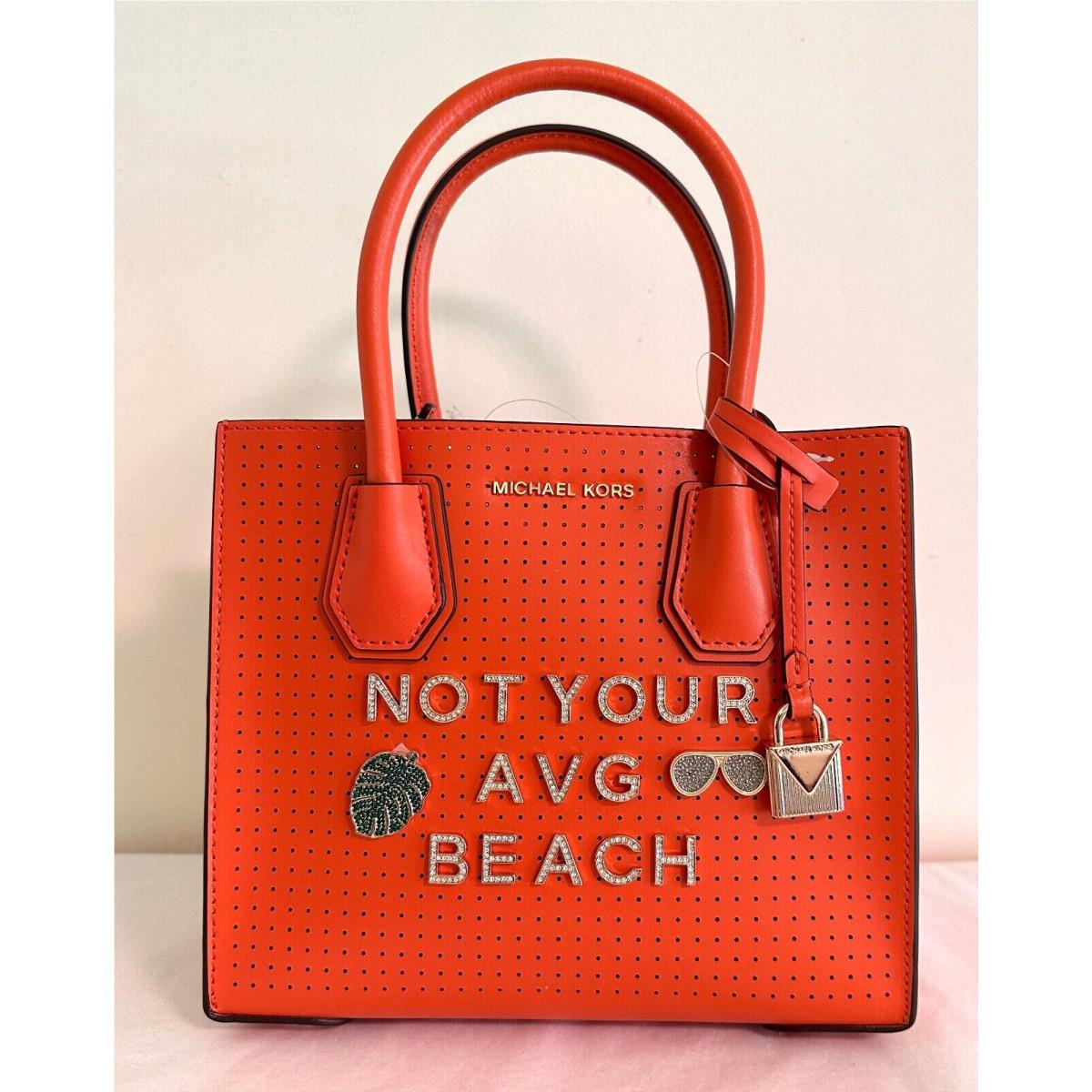 Michael Kors Mercer Tangerine Perforated Leather Medium Messenger