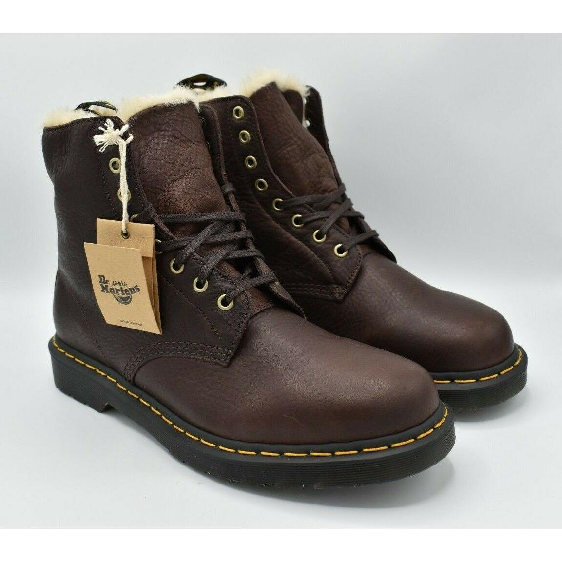 Dr Martens Mens Size 12 Brown Cask 1460 Pascal FL Combat Faux Fur Boots Shoes