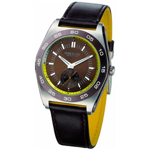 Kenneth Cole Reaction Men`s Brown Leather Watch KC1444 - Brown Dial, Brown Band, Brown Bezel