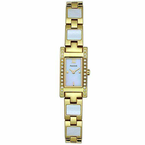 Pulsar Women`s Double Time Watch White Gold Band PEG770