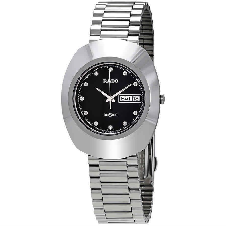 Rado Diastar Black Dial Stainless Steel Men`s Watch R12391153 - Dial: Black, Band: Silver-tone, Bezel: Silver-tone